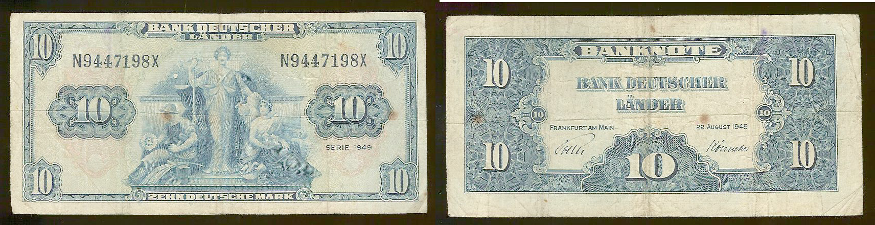 10 Deutsche Mark ALLEMAGNE FÉDÉRALE 1949 P.16a TB+